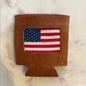 Smathers & Branson Brown Leather Beverage Holder Koozie with American Flag